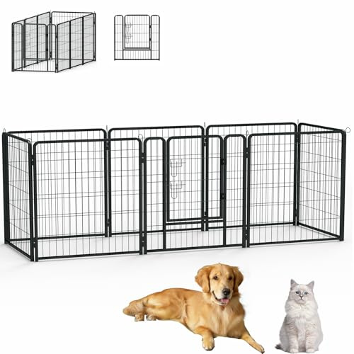 Aufun 8-Gitter Freilaufgehege Welpenauslauf faltbares Tierlaufstall, Automatische Verriegelung, Laufgitter Welpenfreigehege Hundegehege mit Tür für Hunde, Kaninchen, Kleintiere, Katze, je 80x80cm