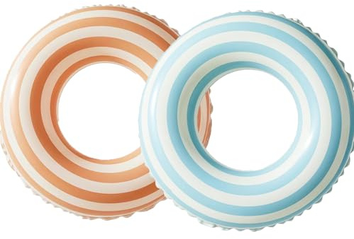 Lot de 2 bouées de natation gonflables - Jouet aquatique - Durable - Pour piscine, plage de sable - Fête (bleu + orange)