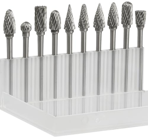 CENBEN Tungsten Carbide Rotary Burr Set, 10PCS Carbide Burr Bits with 1/8” Shank Rotary Tool Grinding Accessories for DIY Woodworking, Carving, Metal Polishing, Engraving, Drilling