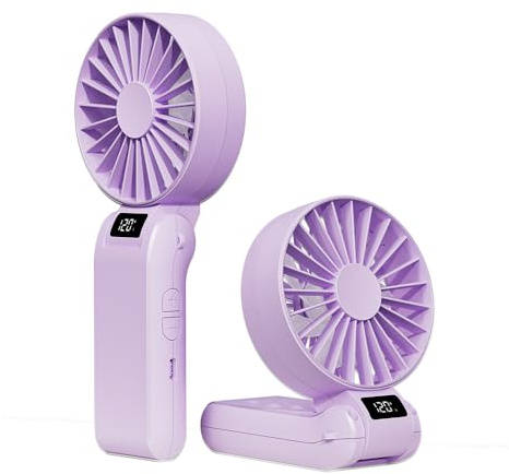 Ventilateur manuel rechargeable,Mini ventilateur USB portable Vitesse réglable(1-120),Petit ventilateur de table pliable avec affichage digital,Cadeaux pour femmes hommes,Idéal pour bureau,voyages