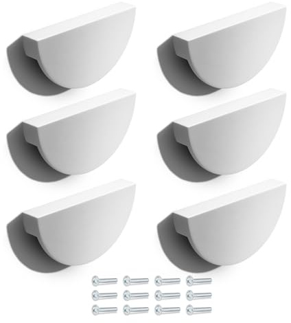 Poliplast – Set da 6 Maniglie, Design a semicerchio, per Cucina, Armadio e Cassetti, per Bambini, Verniciato a mano, Art. 79 (Bianco)