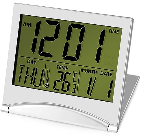 Fuhjythy Digital Travel Alarm Clock Battery Operated Portable Large Number Display Clock with Temperature 12/24H Small Desk Clock