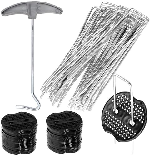 LYSPBAO Unkrautvlies Erdanke 50x Erdanker + 50x Unterlegscheiben mit 1x Edelstahl-Heringzieher als Geschenk U Förmige Erdnägel Set für Unkrautvlies, Gärten, Mulch Und Kunstrasen, Camping