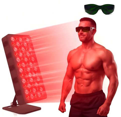 Red & Infrared Light Panel, 660nm & 850nm LED Therapy Full Body Wellness Device with Cooling Fan, 10/20/30min Timer, 5 Brightness for Home, Office (Black)