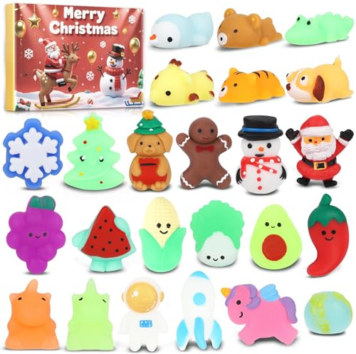 Advent Calendar 2025 For Kids, 24 Days Mochi Squishy Christmas Countdown Calendar Mochi Squishy Stress Relief Toys For Kids Girls Boys