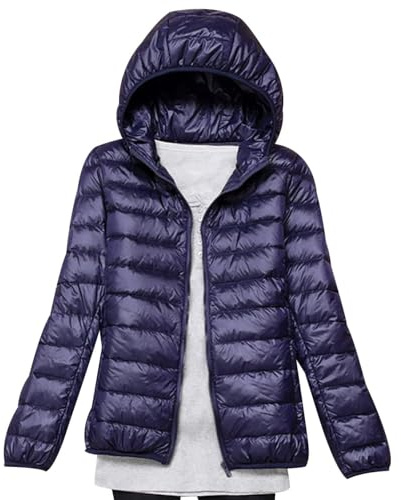 xitoio Chaqueta de plumón ligera y plegable para mujer, abrigo acolchado impermeable con capucha de gran tamaño, parka comprimible rellena de plumas