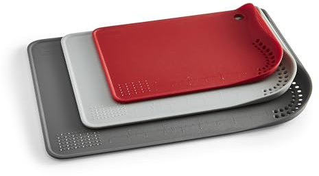 Morphy Richards Cutting Board Set, 3 Piece, Small, Medium, Large, High Edge No Splatter Design, Integrated Colander, Garlic and Ginger Grated, Scale Design, Non Slip, Hanging Loop for Storage, 865751