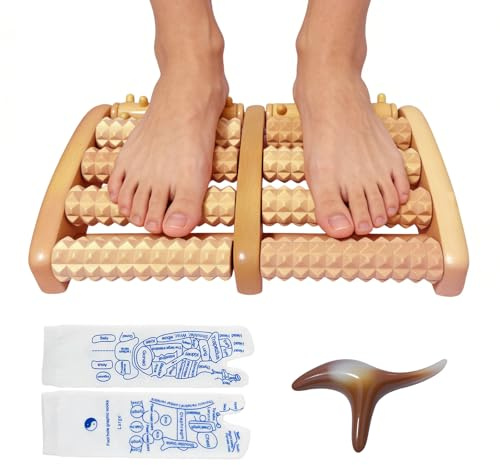GYHWOFUL Fußmassagegerät Set aus Holz, Fußmassageroller mit 2 Massagezonen, Reflexzonen Massage Socken & Massagewerkzeug – Fußmassage & Durchblutung, Fersensporn & Entspannung