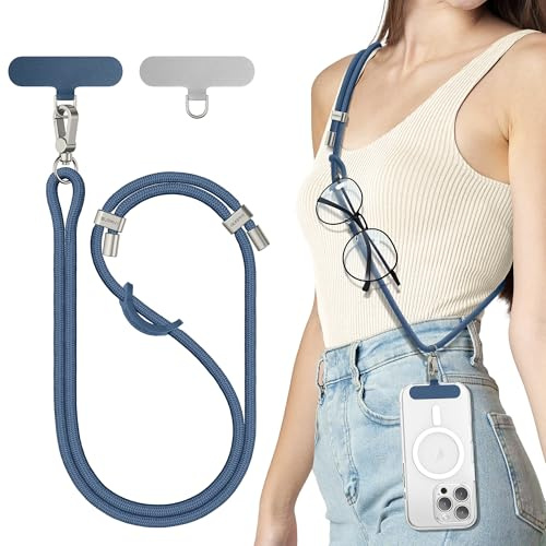 SURPHY Phone Lanyard with Patch, Adjustable Crossbody Phone Strap, Neck Phone Holder Compatible with Most Phones, Key Lanyard and more, Denim Blue