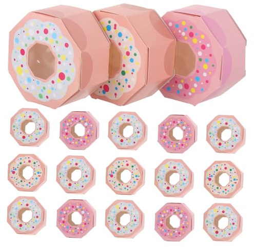 LOLIPPYY 30 Piezas Caja de Regalo para Dulces Forma de Dona Unidades Caja de Papel para Postres y Cupcakes Resistente y Portátil para Fiestas de Cumpleaños y Bodas Colores y Rosa Pastel
