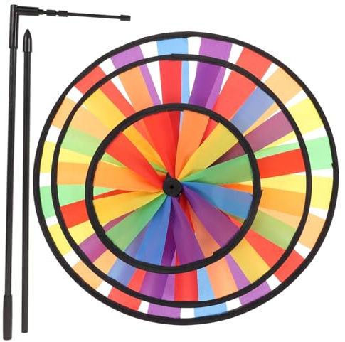 ORFOFE Moulin à Vent Arc-en-Ciel Géant pour Jardin Décoration Extérieure Tissu Solide Facile à Installer Jouet pour Garçon et Filles et Adultes Trois Couches pour Pelouse et Ferme