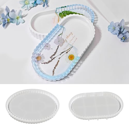 Funalix 2 Stücke Silikonform Tablett Oval mit Rillen, Silikonformen Gießformen für Epoxidharz, Beton & Gips, DIY Untersetzer für Schmuck, Tee, Obst, Handwerk & Heimdekoration