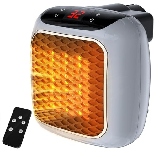 ZUSKYZU Steckdosen Heizlüfter mit Fernbedienung,Mini Keramik Heizlüfter Bad Energiesparend Leise Heizung 800W Heizstrahler mit 12h Timer Thermostat Überhitzungsschutz für Schlafzimmer Büro