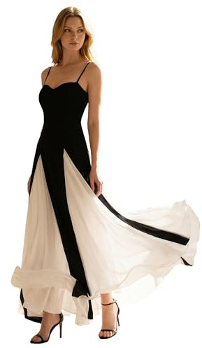 Ever-Pretty Women's Maxi Backless Black and White Wedding Guest Dress Spring Summer Flowy Formal Dresses Black US10