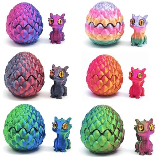 6 Pcs 3D Printed Dragon Egg Set Mini 3D Printed Animals 3D Dragons Eggs With Dragon Inside, Creative Desk Decor for Home Office, Easter Birthdays Unique Gift for Collectors & Fantasy Lovers, 6 Colors