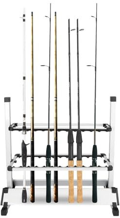 Porta canna da pesca, supporto per canna da pesca, in alluminio, per 24 canne, portaoggetti a canna da pesca, solido e leggero, espositore verticale con scanalature protettive, ideale per garage casa
