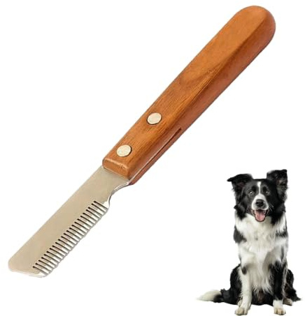 Cepillo Deslanador para Perros - Peine de Acero Inoxidable con Mango de Madera, Herramienta Stripping para Eliminar Subpelo y Pelo Muerto - Cuchilla Stripping para Mascotas de Pelo Duro