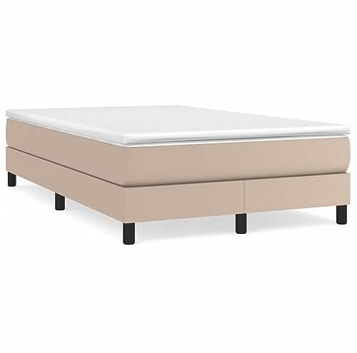 QJBSAVVA Lit Boxspring 120x200 cm avec Matelas et Surmatelas Cappuccino | Ensemble de lit complet pour chambre à coucher avec revêtement en similicuir élégant et cadre robuste.