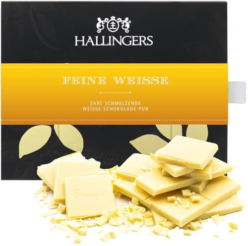 Hallingers Genuss Manufaktur Weiße Schokolade Geschenk - Tafel aus handgeschöpftem Edelkakao ohne Alkohol edler Karton Weiß Pur Pur, Geschenkidee für Frauen Männer