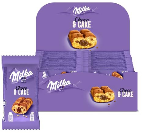 MILKA - Choco & Cake - Gâteau Moelleux Fourré au Chocolat au Lait Milka - Lot Gâteaux Individuels - Format Familial Pratique pour le Goûter des Enfants - Présentoir de 24 Paquets de 35 g | 24 Gâteaux individuels | Moelleux aux pépites de chocolat avec cœur fondant chocolat au lait du Pays Alpin | Idéal goûter