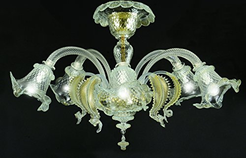 Ca'Venier Deckenlampe 5 armig kristall gold hellblau