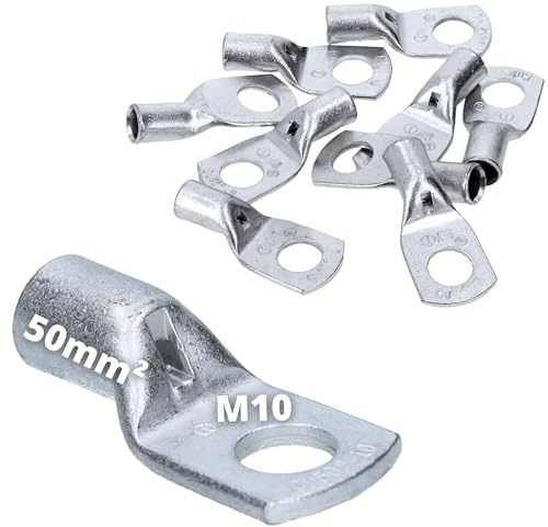 Cembre 10x A10-M10 Rohrkabelschuh 50mm² M10 - Kabelschuh Kupfer Ringöse | Unisolierte Kabelverbinder aus verzinntem Kupfer, ideal für Stromanschluss, Autoelektrik Zubehör und KFZ Installation