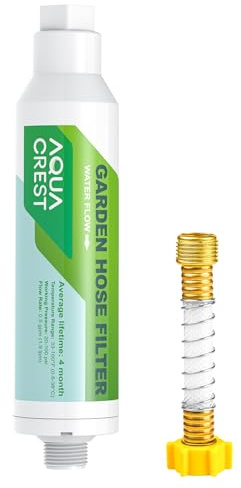 Aqua Crest Garden Hose Water Filter with Hose Protector, Improve Plants Health, Reduces Chlorine, Odor, Calcium, Ideal for Gardening, Farming and Pets
