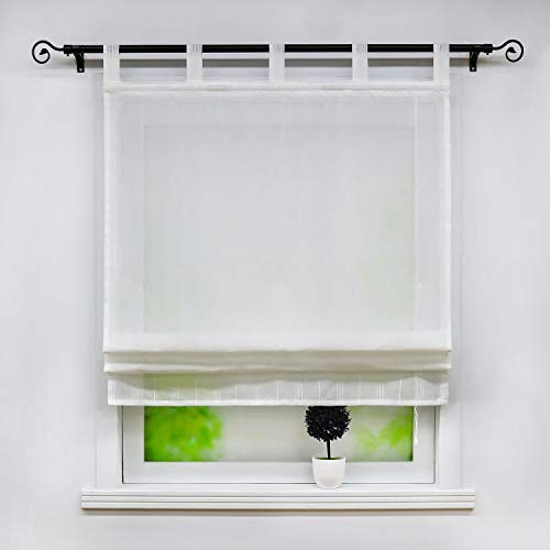 Joyswahl halbtransparentes Raffrollo mit Leinenoptik Raffrollo mit Schlaufen »Ulla« Fenster Schals Vorhänge BxH 120x140cm Weiß 1er Pack