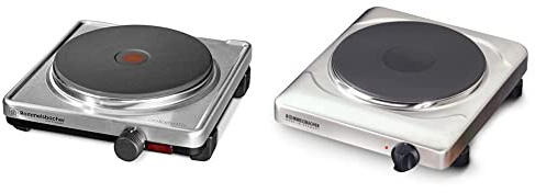 ROMMELSBACHER Einzelkochplatte THS 2022/E - Made in Germany, XXL-Gussheizplatte 220 mm Ø, 2000 Watt, Edelstahl & Automatik Einzelkochplatte AK 2099/E - Edelstahl, Gussheizplatte 180 mm - 2000 Watt