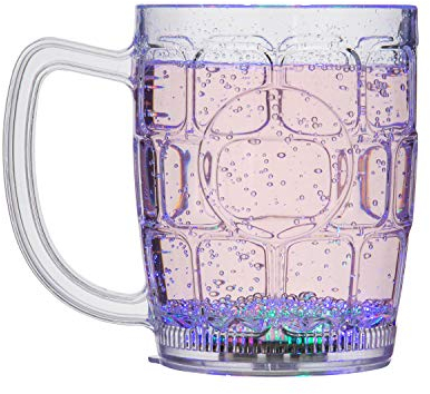 Ultra 1 Pack LED Flashing Plastic Beer Mugs with Handles LED Light Bar Water Glasses Plastic Tumblers For Adults Children Beer Stein Glass Disco Light One Pint Cocktail Glass