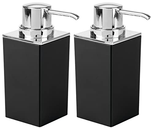 mDesign 2er-Set Seifenspender wiederbefüllbar – praktischer Pumpseifenspender mit ca. 300 ml Füllmenge – edler Lotionspender aus Kunststoff fürs Bad – schwarz und silberfarben