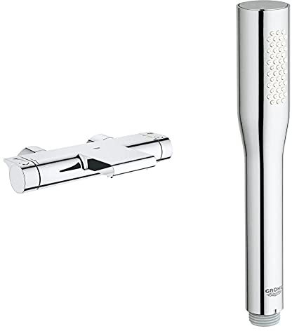 GROHE Grohtherm 2000 | Thermostat-Wannenbatterie, mit XL Wasserfall | Sicherheitssperre bei 38°C | chrom | 34174001 & Vitalio Get | Brause- und Duschsysteme - Handbrause | 1 Strahlart | 27458000