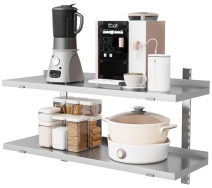 MOOTACO 100x30cm Wandbord Wandregal Edelstahl 2 Ablagen Regal Gastro | Edelstahlregal Küchenregal für Küchen Restaurant, Garage, küche, Leichte Reinigung
