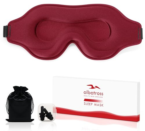 Mascherina per Dormire 3D in Memory Foam, Maschera Occhi Ergonomica per Uomo e Donna, Sleep Mask Traspirante per Viaggio e Notte, Blocca la Luce Completamente (rosso)
