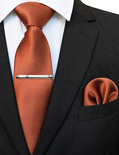 JEMYGINS Cravate Homme Orange coucher de soleil en Soie Multicolores et Pinces à cravate et Carre de poche Emsemble