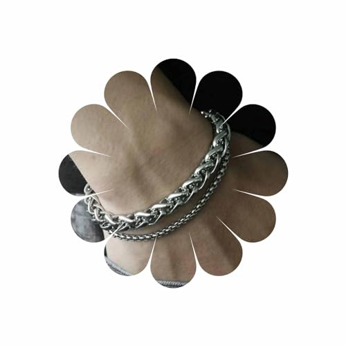 Inateannal 2pcs Silber Herren Titan Stahl Armband Versilbert Link Weizen Kette Armband Zierlich Italienische Box Kette Armband Schmuck Für Frauen Männer