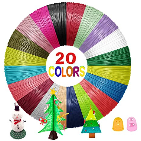 Yungden Filament Stylo 3D avec 2 Capuchons pour Doigts, 20 Couleurs de Recharges PLA 1,75 mm, 5M par Couleur, 100M au Total, Compatible avec SCRIB3D, MYNT3D, SAYWE, Acdolf Stylo D'Impression 3D