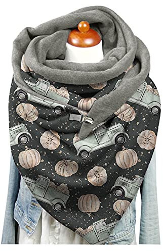 EXENXA Kariertes Schal-Set Damen Schal Halloween Winter Druck Knopf Wrap Lässige Warme Schals Schals Mann Schals Schal (Schal) (Farbe: Orange-2, Größe: Einheitsgröße) (Schwarz 2)