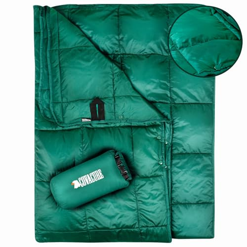 COVACURE Camping Blanket - Waterproof Outdoor Blanket, Packable & Lightweight, Warm Puffy Quilt for Camping, Hiking, Backpacking, Travel, Beach Essentials (Down Green)