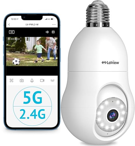 LaView 4MP Bulb Security Camera 5G& 2.4GHz WiFi, 360°2K Security Cameras Wireless Outdoor Indoor Full Color Day and Night, Motion Detection, Audible Alarm, Easy Installation, Compatible with Alexa