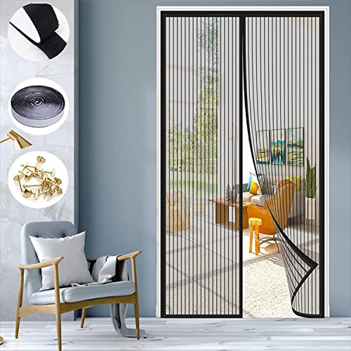 Fliegengitter BalkontüR, Fliegengitter TüR Insektenschutz,Magnet Fliegengitter,Automatisch Geschlossen, Anti-Moskito-Vorhang FüR BalkontüR Und TerrassentüR -Black A||80X200CM
