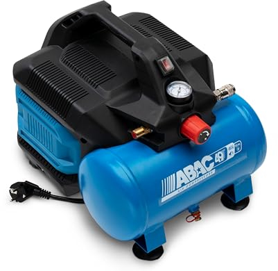 ABAC Compressore d'Aria Portatile Silenzioso EASE-AIR 6, Compressore Aria Oil-Free, Pressione Massima 8 Bar, Potenza 0,75 Hp, Serbatoio 6 Litri, Rumorosità 49 dB