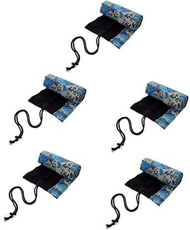 JOEBO 5pcs Rollo lápiz Rodillo al Aire Libre receptáculo Caja Lienzo lápiz Bolsa lápices de Colores Caso Gran Capacidad Pluma Cortina Color Pluma Organizador enrollar lápiz Caso algodón Lino azul/936
