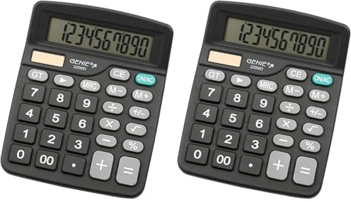 Genie 220 MD 10-stelliger Tischrechner; Dual-Power (Solar und Batterie) 1 Stück; kompaktes Design; schwarz (Packung mit 2)