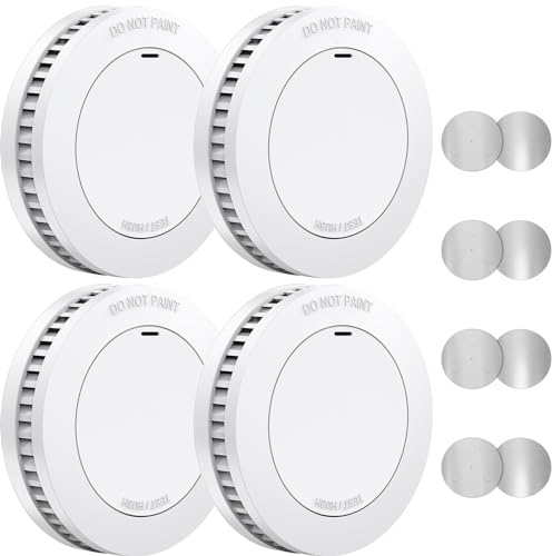 XINDUM MINI Rilevatore di fumo set da 4, con 10 anni di batteria/garanzia, Allarme Fumo testato CE, senza lampeggio, bianco