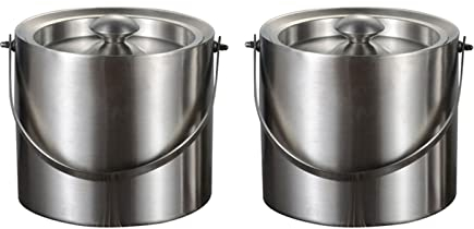 Pimex ice bucket, ice bucket gift 2pcs 2 Tier Stainless Steel Ice Bucket With Lid And Handle 3l/0.7 Gallon Insulation Ice Bucket For Wine Champagne Bar wine buckets for parties