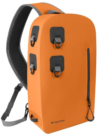 THKFISH Angelrucksack Wasserdicht IPX8, 9L Angel Tasche für Angeln mit Luftdichtem Reißverschluss,Fishing Angeltasche für Outdoor-Fliegenfischertasche,Laufen(Orange)