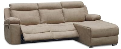 duehome | Sofá 3 Plazas Electrico con Chaiselongue Izquierdo, Sofá Reclinable, Modelo Nellie, Acabado en Tejido Color Cemento, Medidas: 276 cm (Ancho) x 102 cm (Alto) x 187 cm (Fondo)