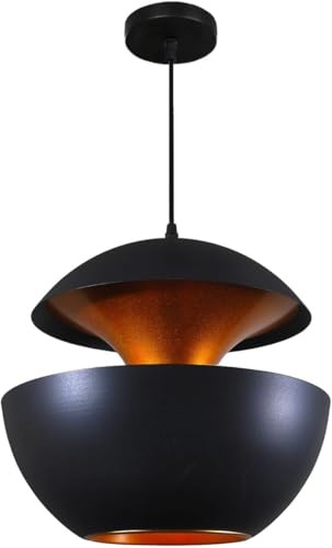 Bel Air Home - Bonn Pendelleuchte im Vintage-Stil - Zweistufiges Design - Verstellbare Höhe - Gleichmäßige Ausleuchtung - Metall, Schwarz & Gold, 35 CM