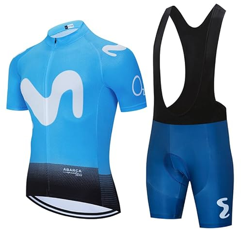Herren Radtrikot kurzärmliges Set Radbekleidung Pro RennradJersey und Radhose mit 19D Gepolstert (Blue+Black, 5XL)